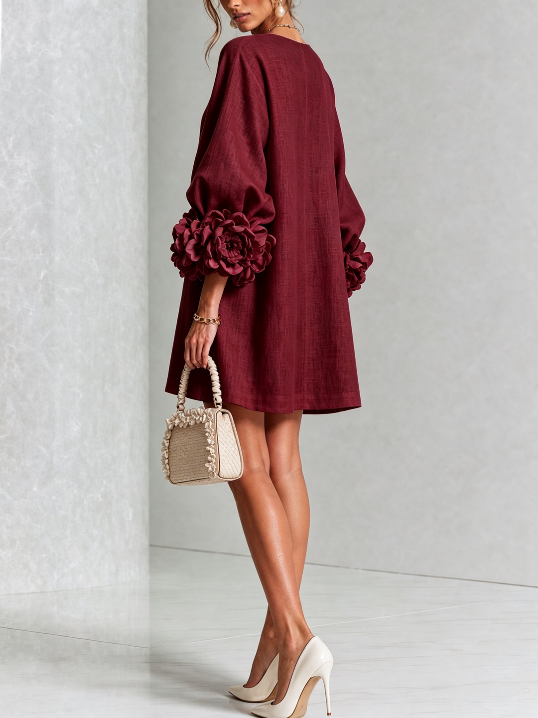 Rilane – Robe-chemise en lin mélangé à manches ornées de rosettes