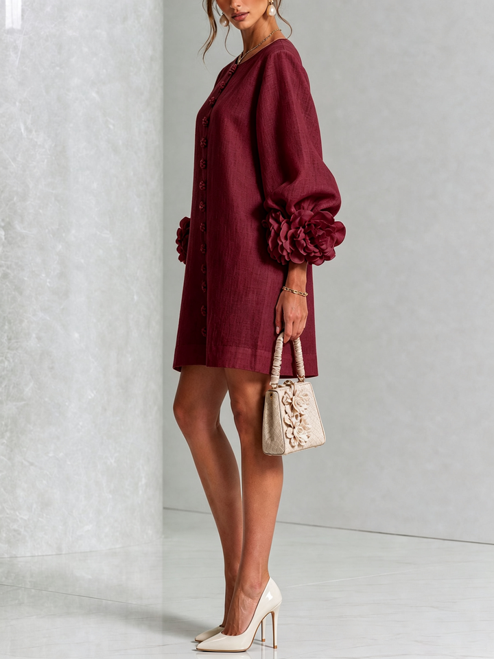 Rilane – Robe-chemise en lin mélangé à manches ornées de rosettes