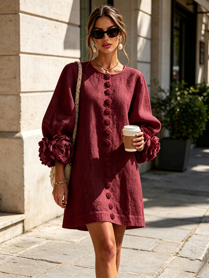 Rilane – Robe-chemise en lin mélangé à manches ornées de rosettes