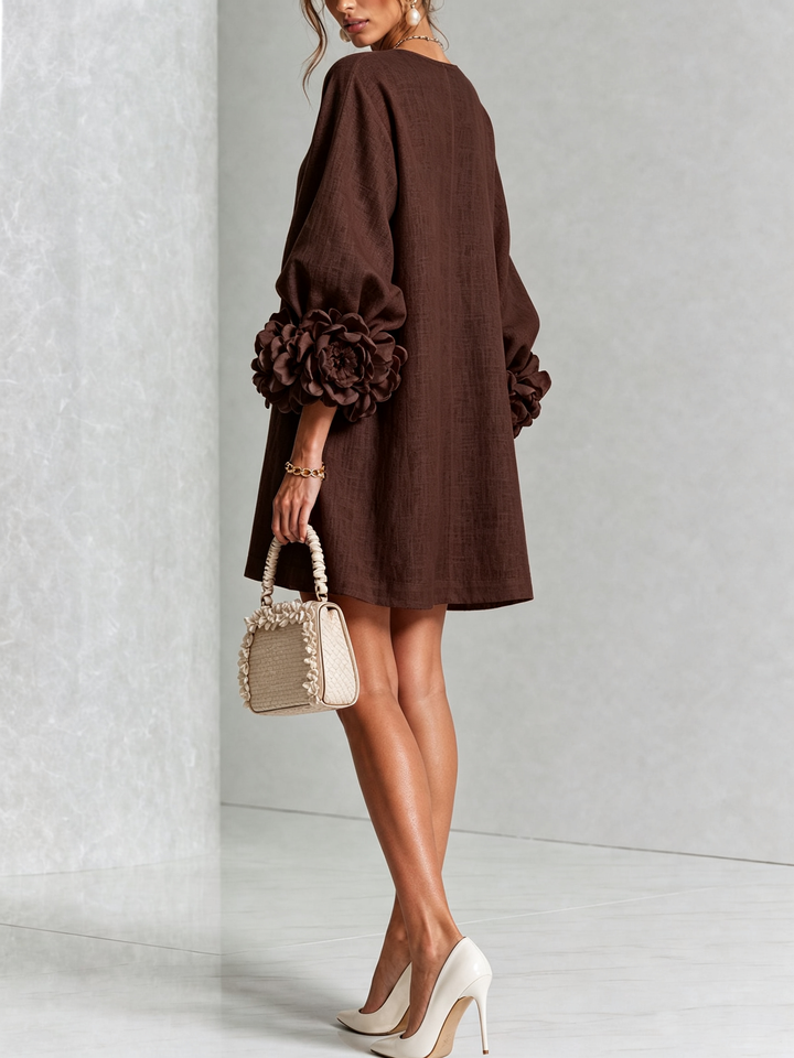 Rilane – Robe-chemise en lin mélangé à manches ornées de rosettes
