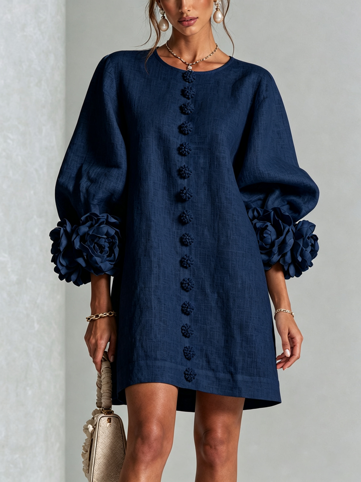 Rilane – Robe-chemise en lin mélangé à manches ornées de rosettes