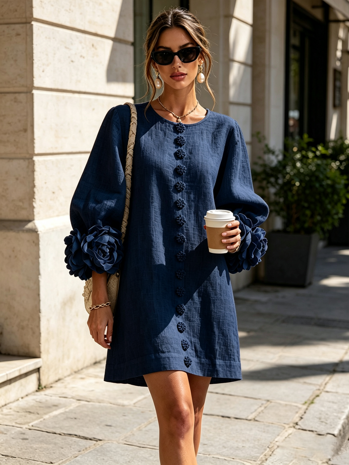 Rilane – Robe-chemise en lin mélangé à manches ornées de rosettes