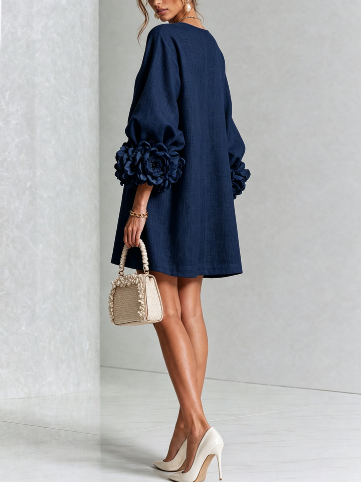 Rilane – Robe-chemise en lin mélangé à manches ornées de rosettes