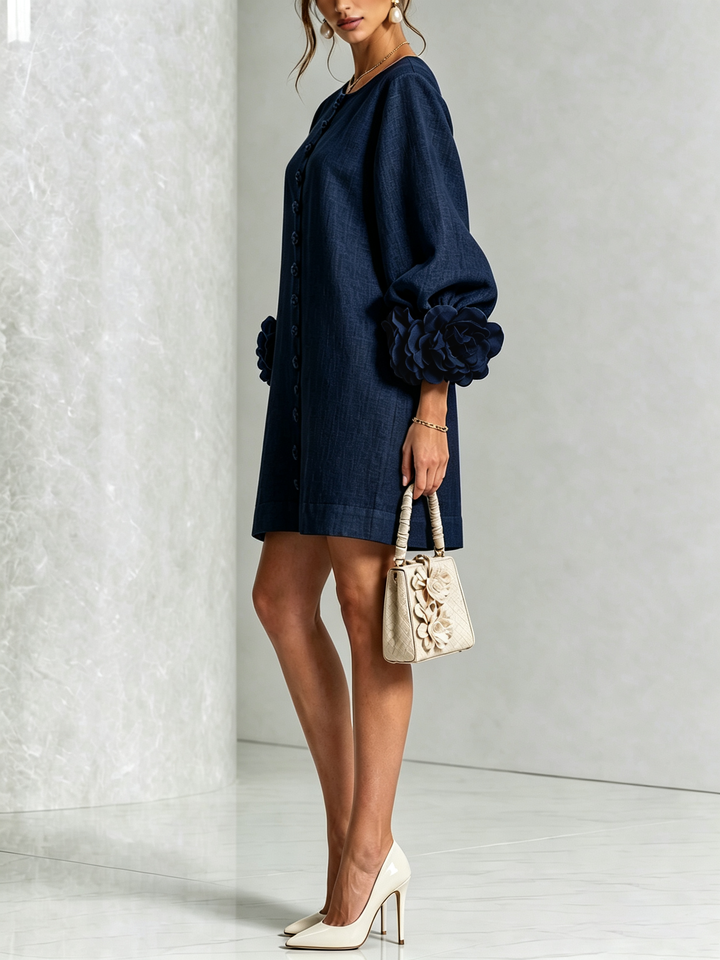 Rilane – Robe-chemise en lin mélangé à manches ornées de rosettes