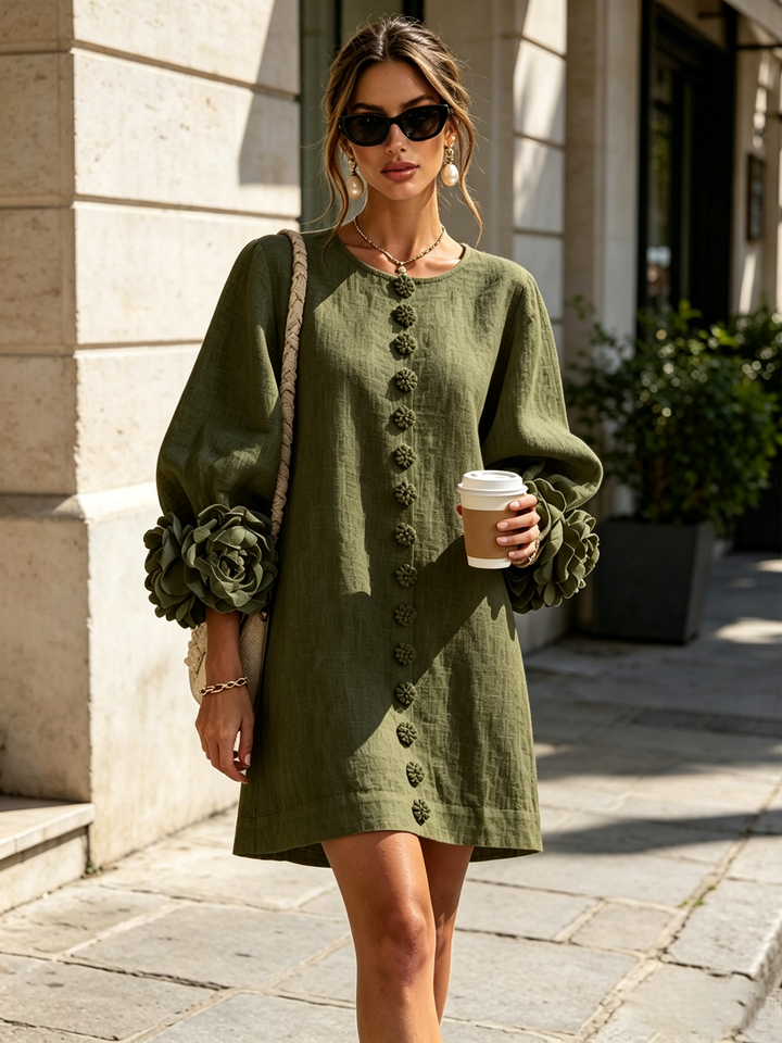 Rilane – Robe-chemise en lin mélangé à manches ornées de rosettes