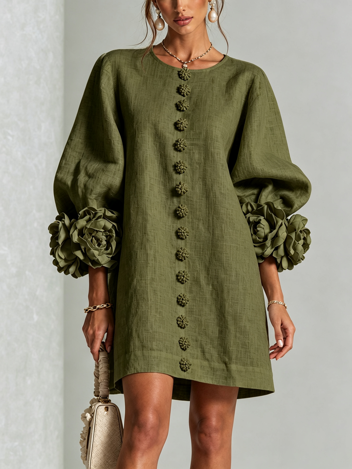 Rilane – Robe-chemise en lin mélangé à manches ornées de rosettes