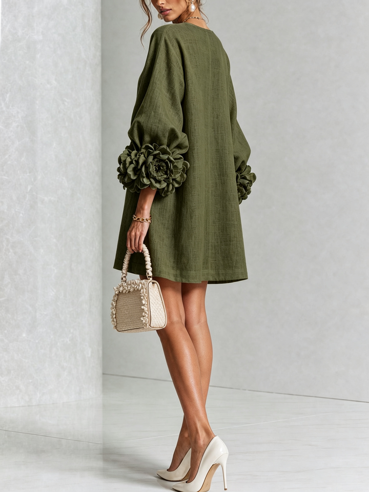 Rilane – Robe-chemise en lin mélangé à manches ornées de rosettes