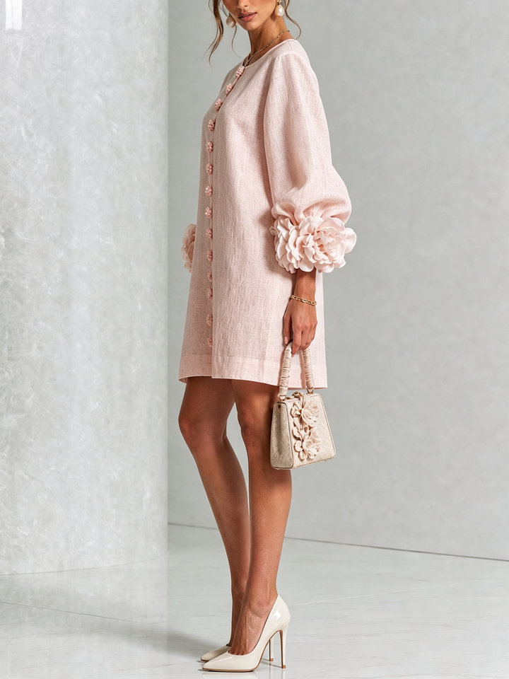 Rilane – Robe-chemise en lin mélangé à manches ornées de rosettes