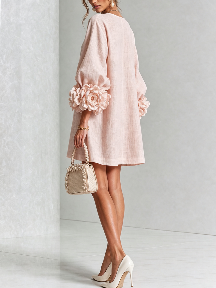 Rilane – Robe-chemise en lin mélangé à manches ornées de rosettes