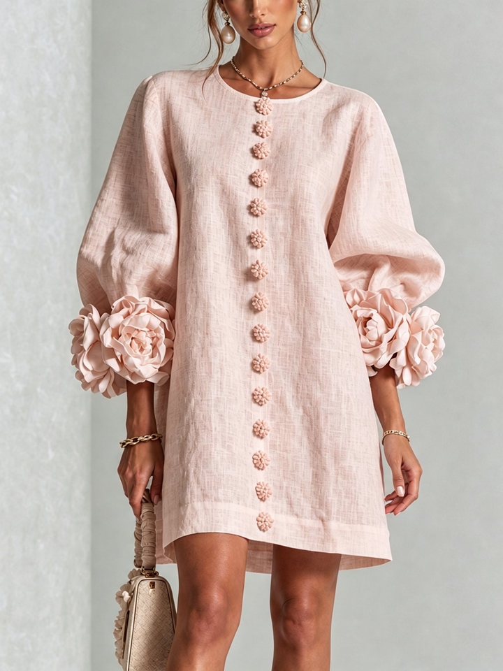 Rilane – Robe-chemise en lin mélangé à manches ornées de rosettes