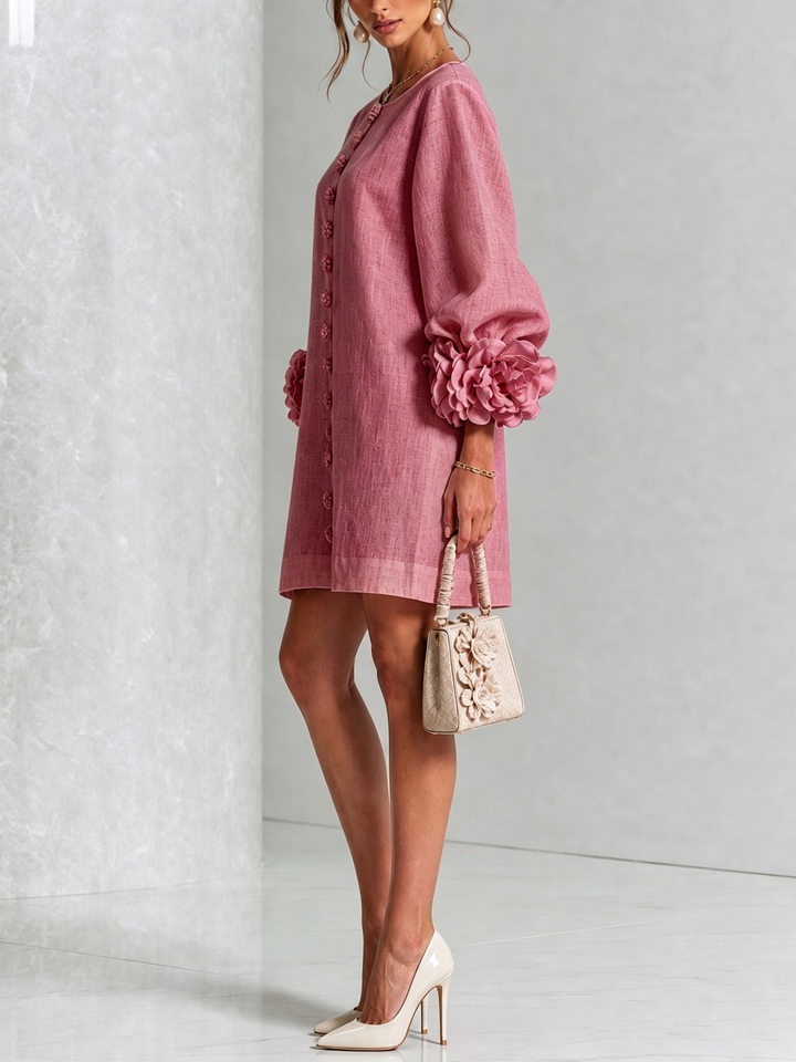 Rilane – Robe-chemise en lin mélangé à manches ornées de rosettes