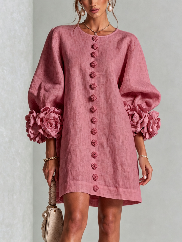 Rilane – Robe-chemise en lin mélangé à manches ornées de rosettes