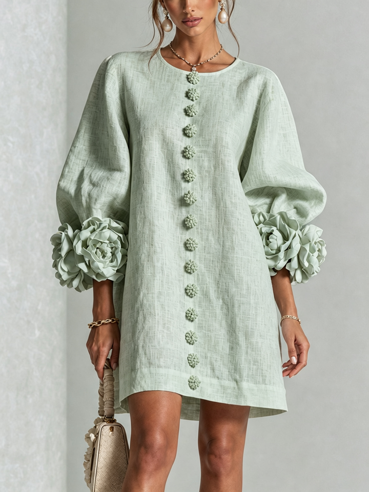 Rilane – Robe-chemise en lin mélangé à manches ornées de rosettes