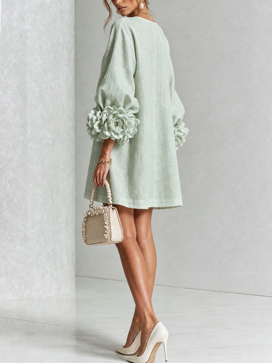 Rilane – Robe-chemise en lin mélangé à manches ornées de rosettes