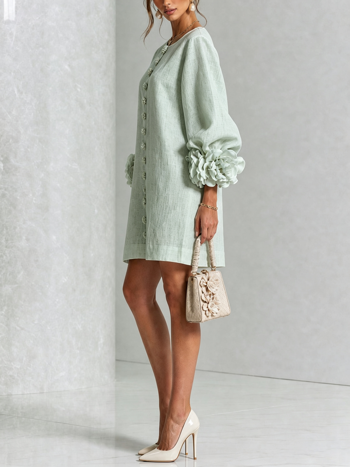 Rilane – Robe-chemise en lin mélangé à manches ornées de rosettes
