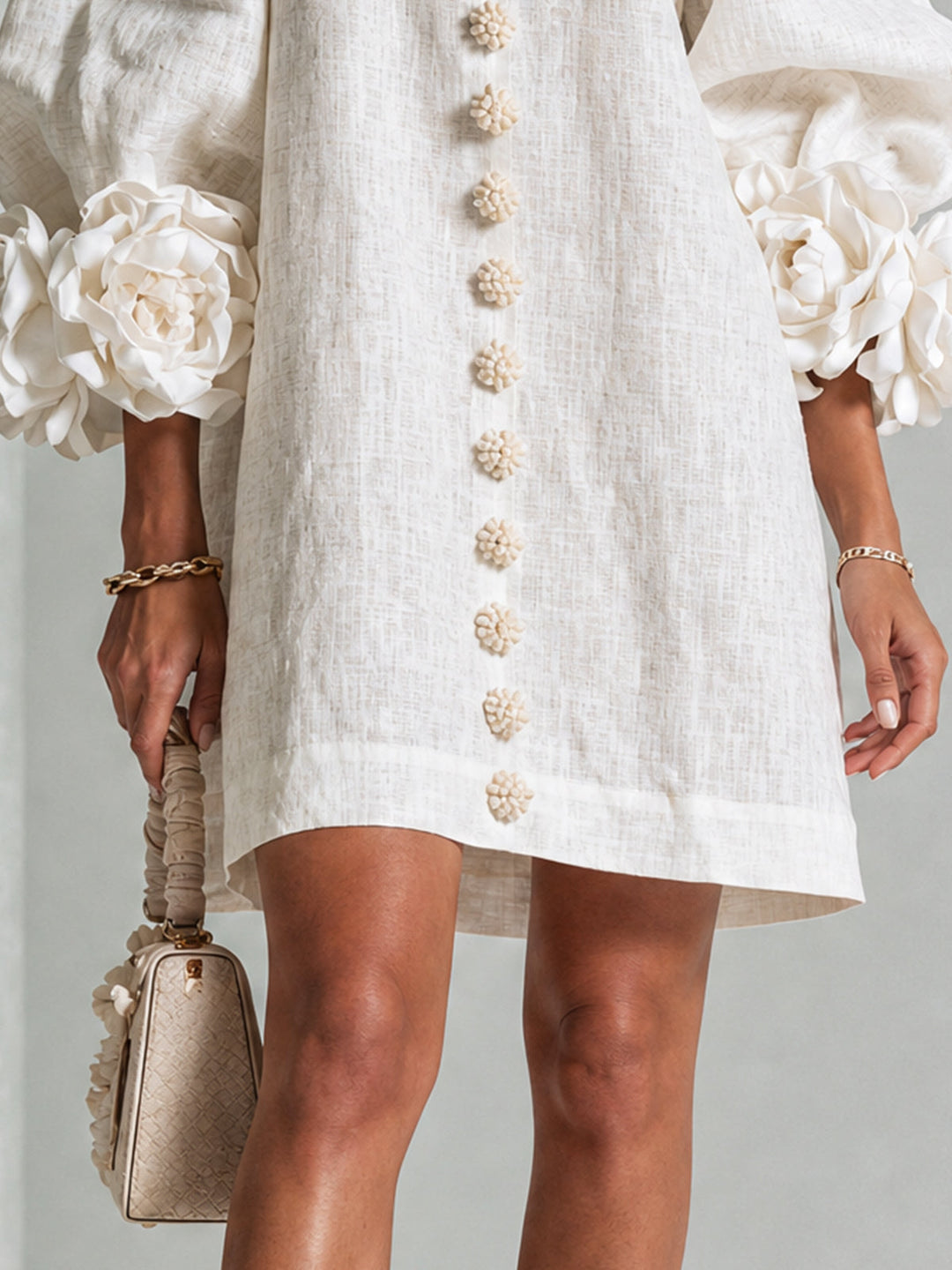 Rilane – Robe-chemise en lin mélangé à manches ornées de rosettes