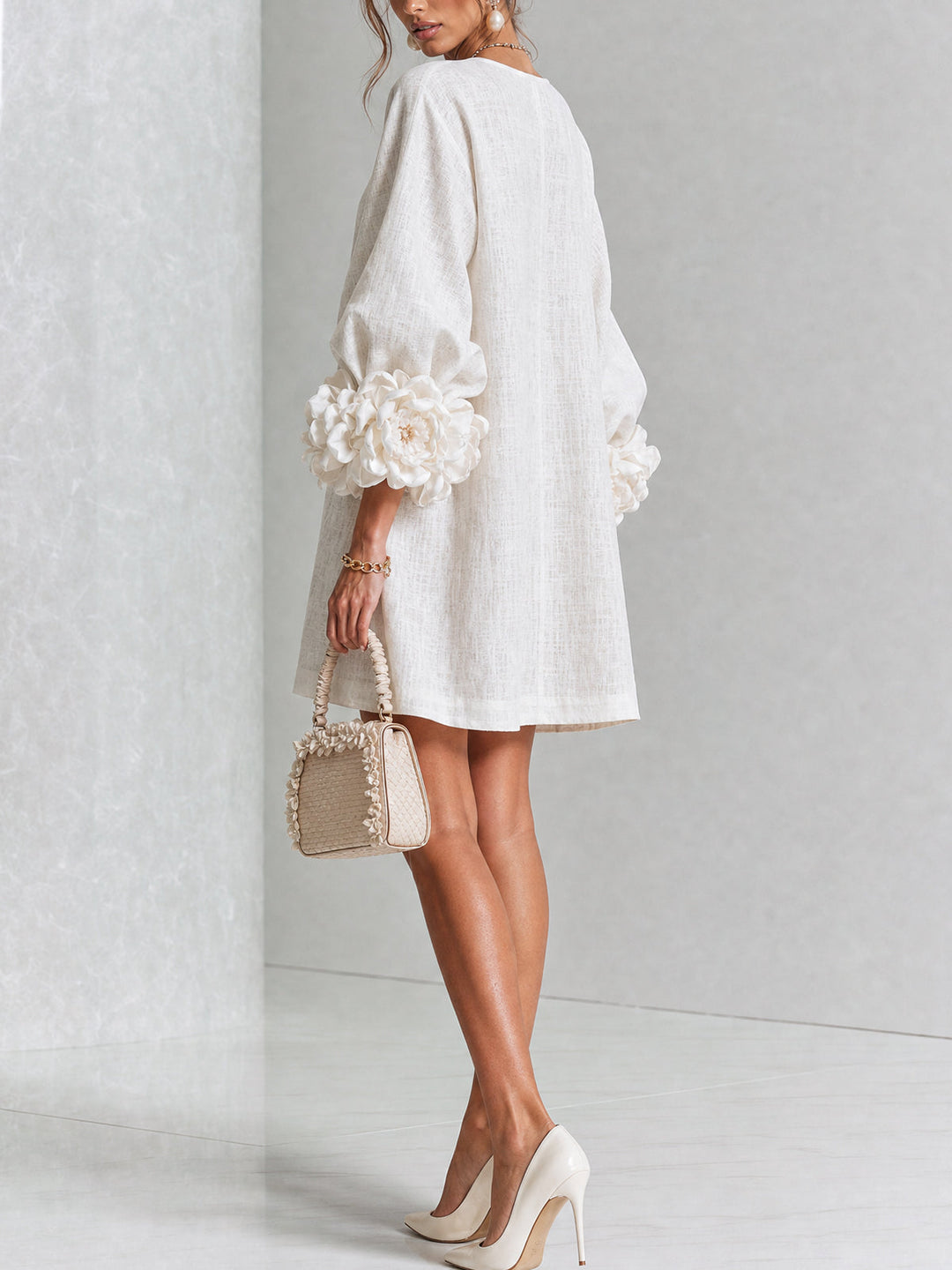 Rilane – Robe-chemise en lin mélangé à manches ornées de rosettes