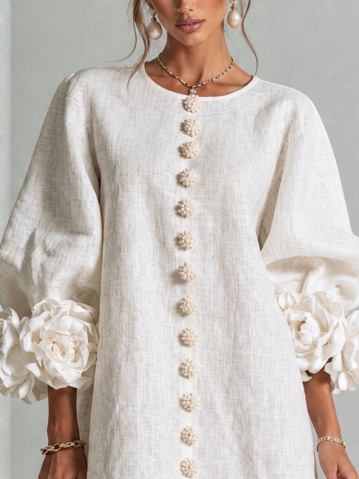 Rilane – Robe-chemise en lin mélangé à manches ornées de rosettes