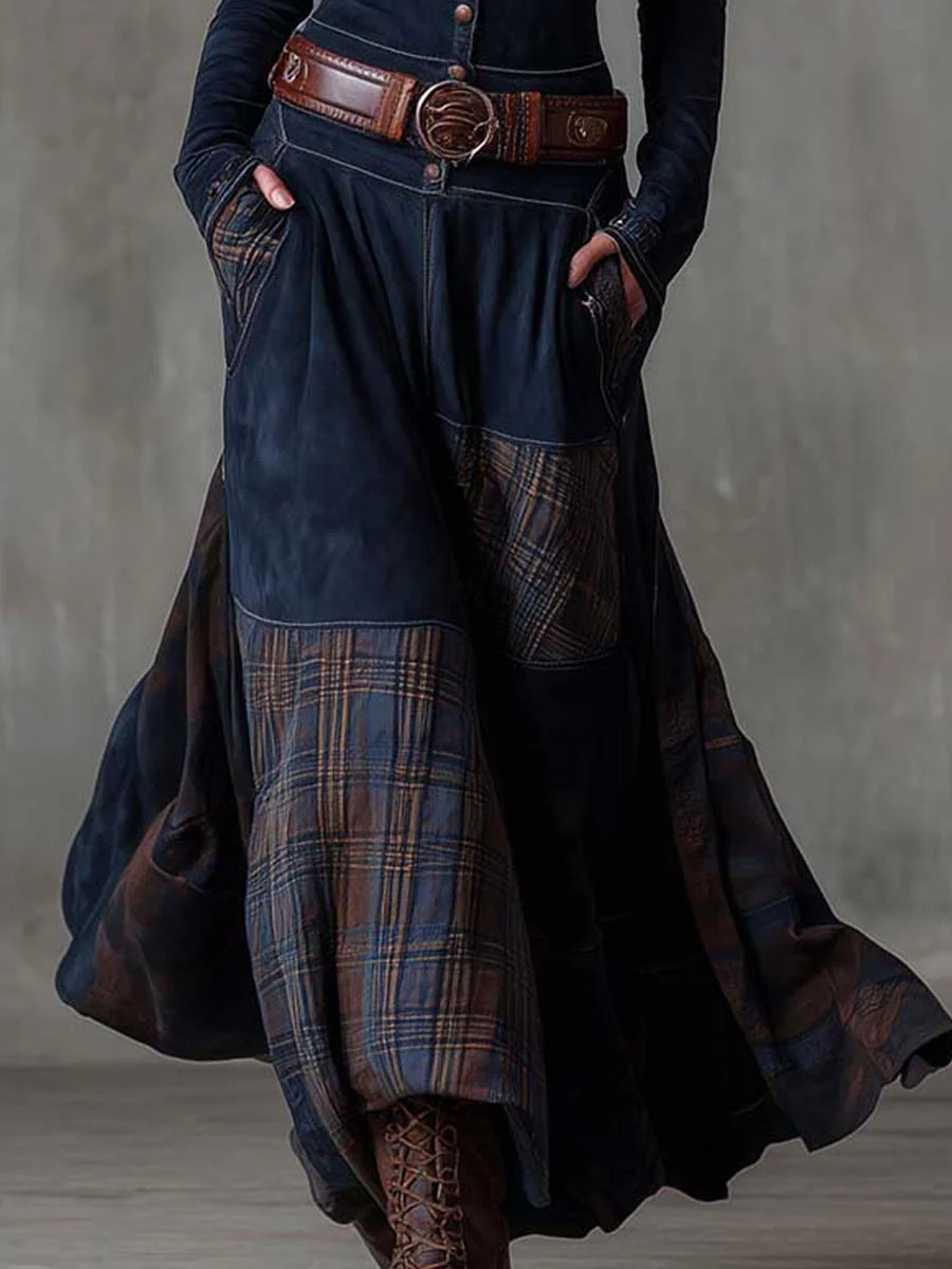 Elyra – Robe maxi patchwork en daim