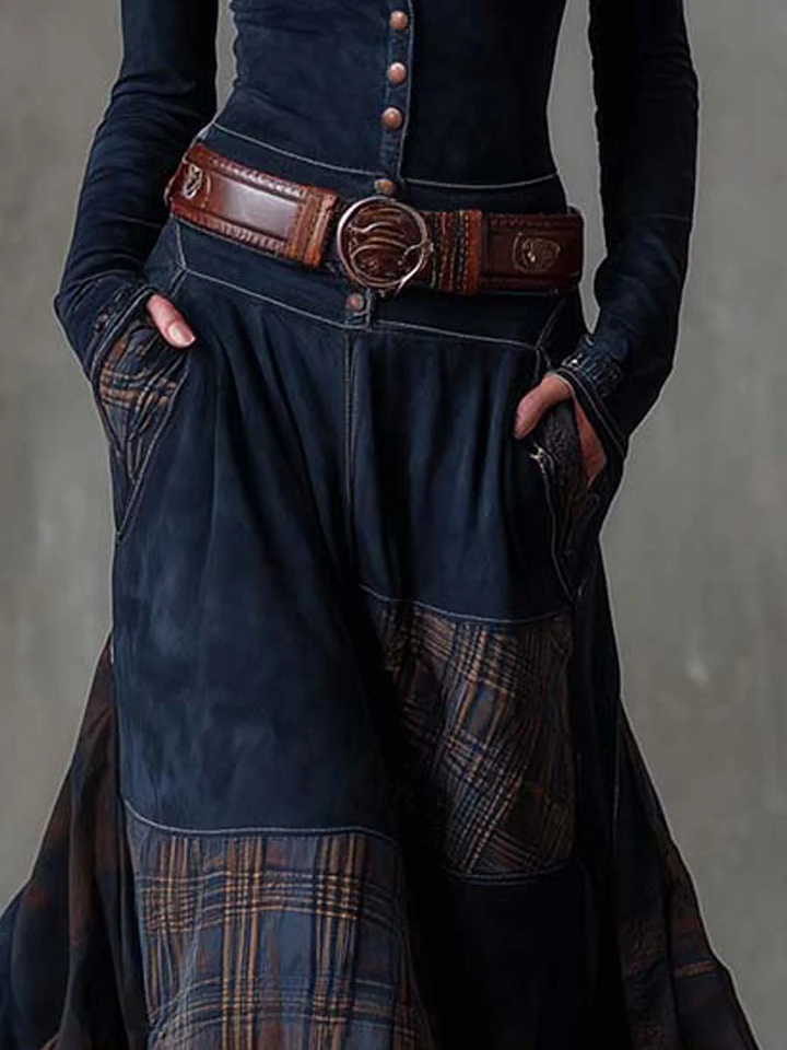 Elyra – Robe maxi patchwork en daim