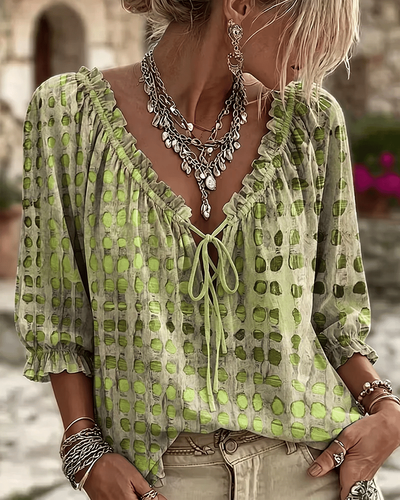 Noreli – À lacets et décolleté en V, en coton mélangé, blouse