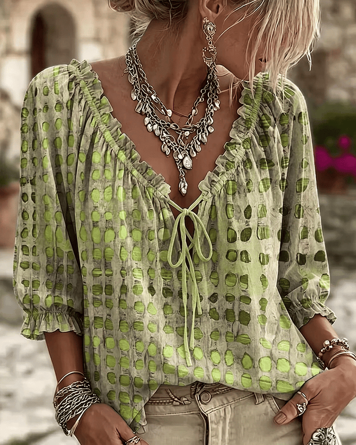 Noreli – À lacets et décolleté en V, en coton mélangé, blouse