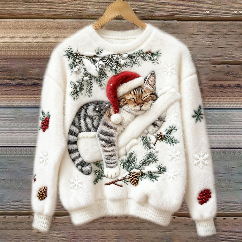 Velira – motif chat 3D en maille peluche, pull