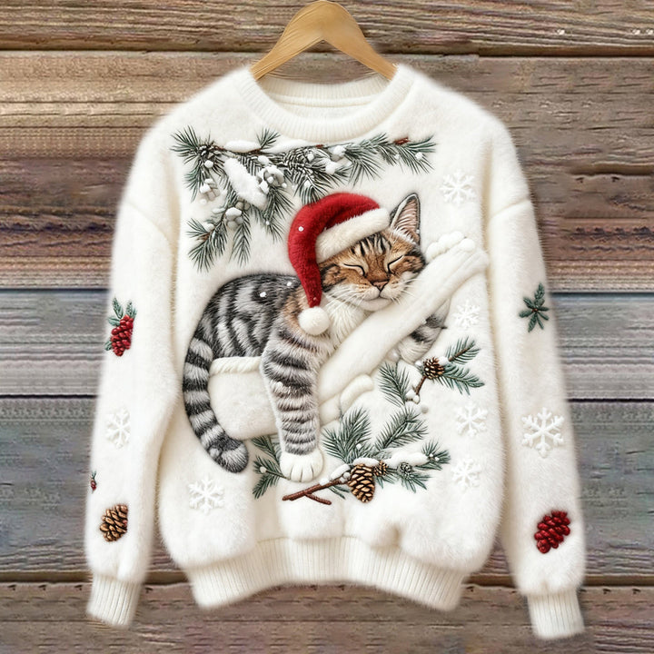 Velira – motif chat 3D en maille peluche, pull