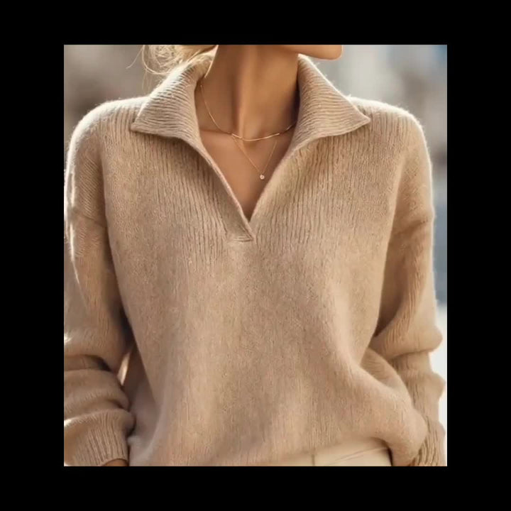 Rilena – Pull polo en maille côtelée à col en V