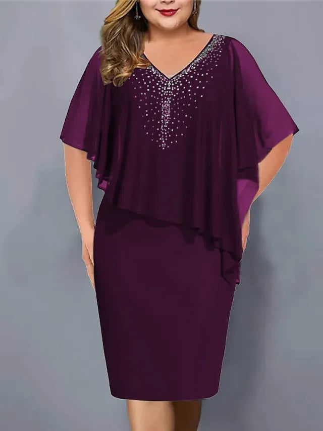 Virela – à col V orné de strass, en chiffon, robe midi