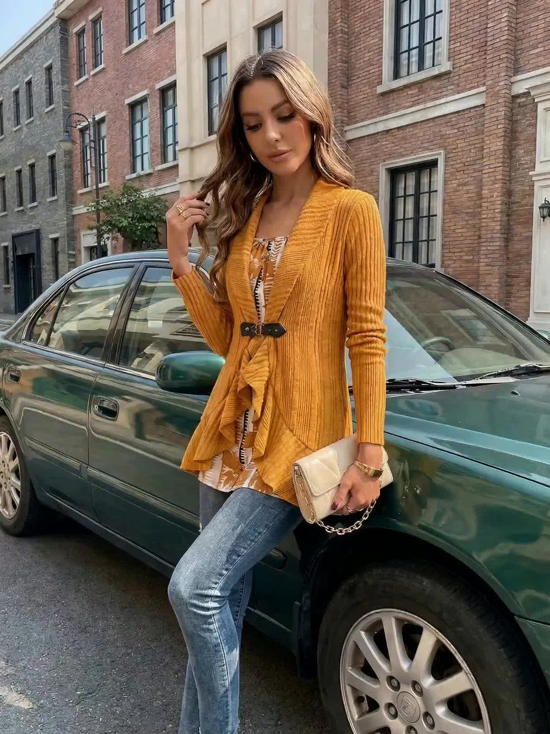 Zelara – Ensemble deux pièces en maille côtelée, blouse longue