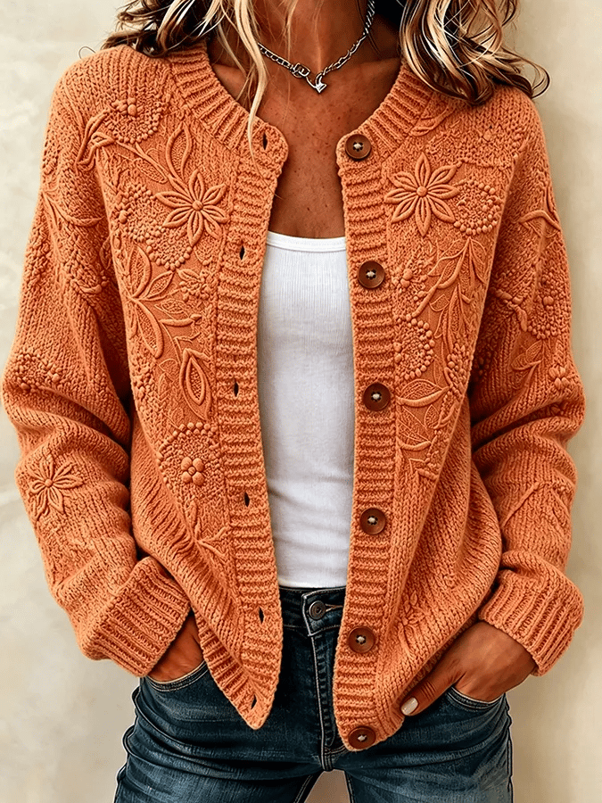 Solira – à motif feuille d’érable, en maille fine, cardigan