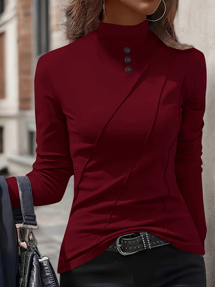 Selara – Col montant en tricot extensible, t-shirt à manches longues