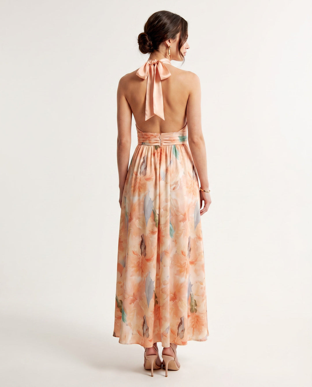 Zavine - Lace-Up Back Oil Painting Print Dress