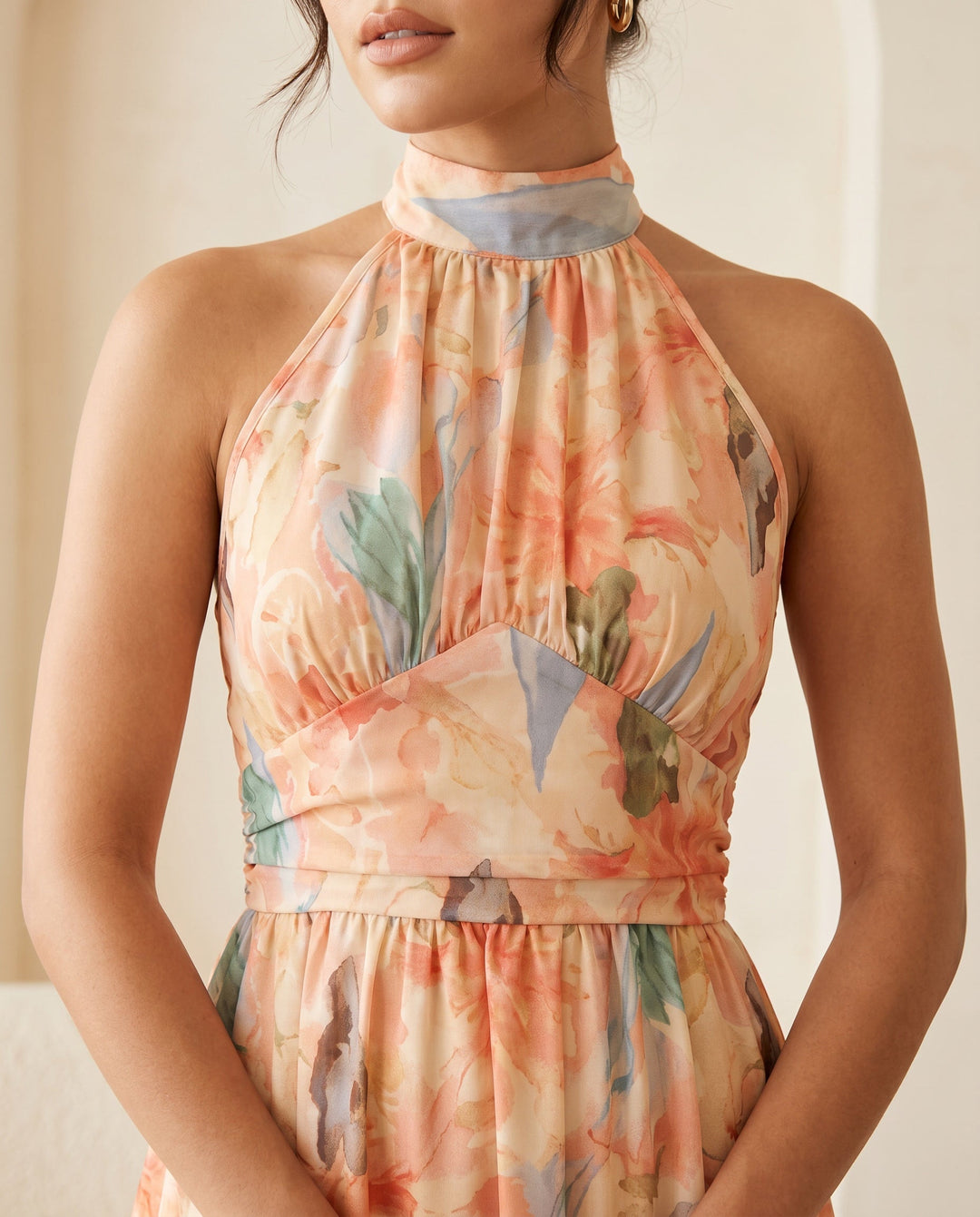 Zavine - Lace-Up Back Oil Painting Print Dress
