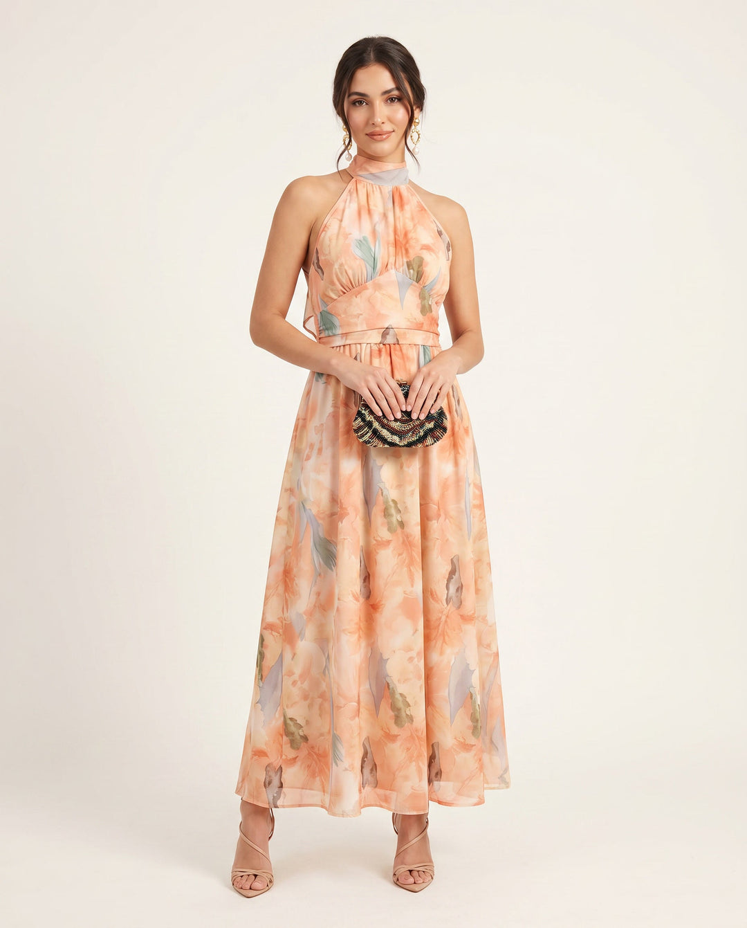 Zavine - Lace-Up Back Oil Painting Print Dress