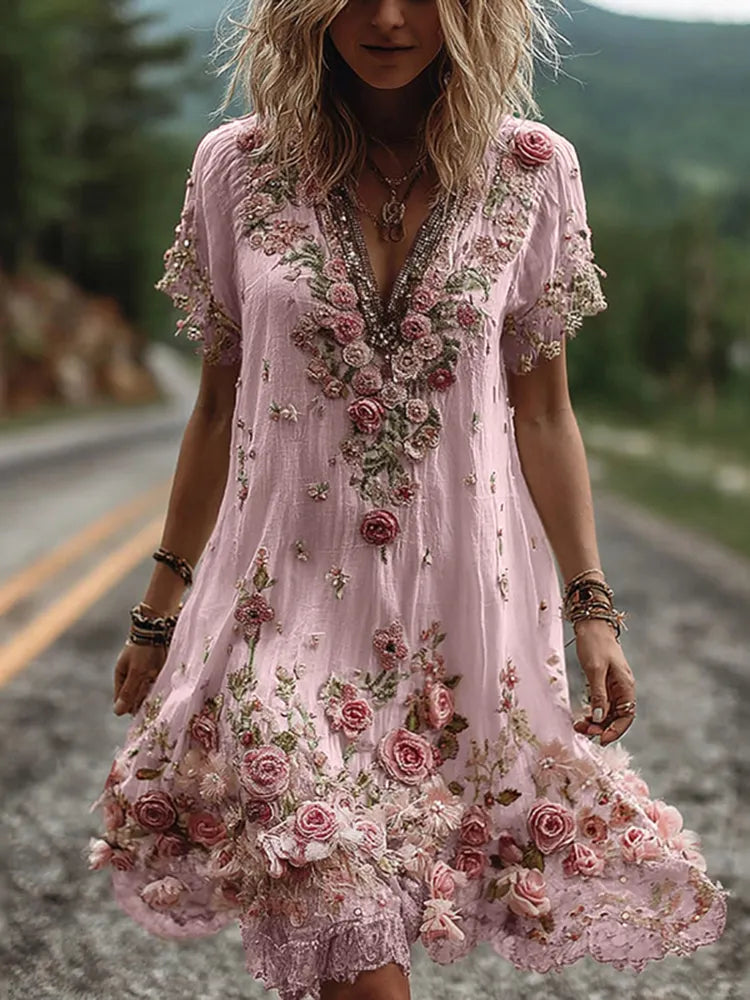 Noreli – Robe en coton mélangé à broderie florale