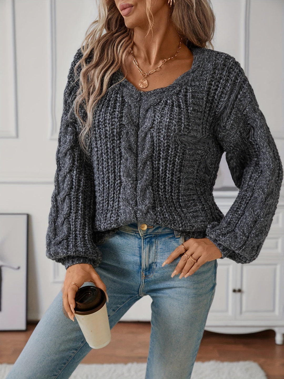 Nalise – pull en maille torsadée à manches lanternes