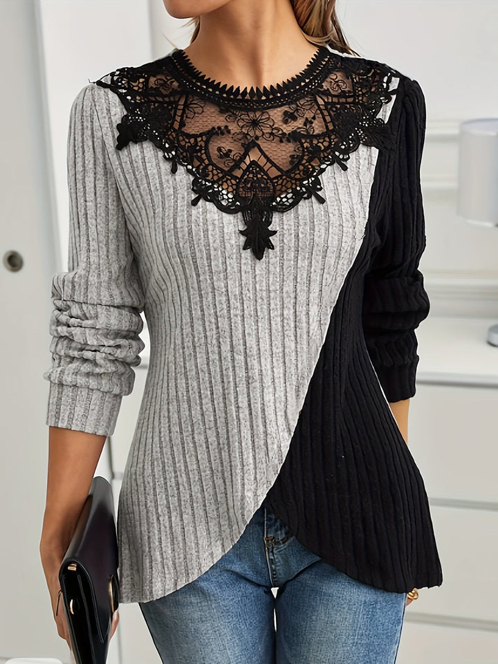 Rilena – pull en tricot à patchwork de dentelle contrastée