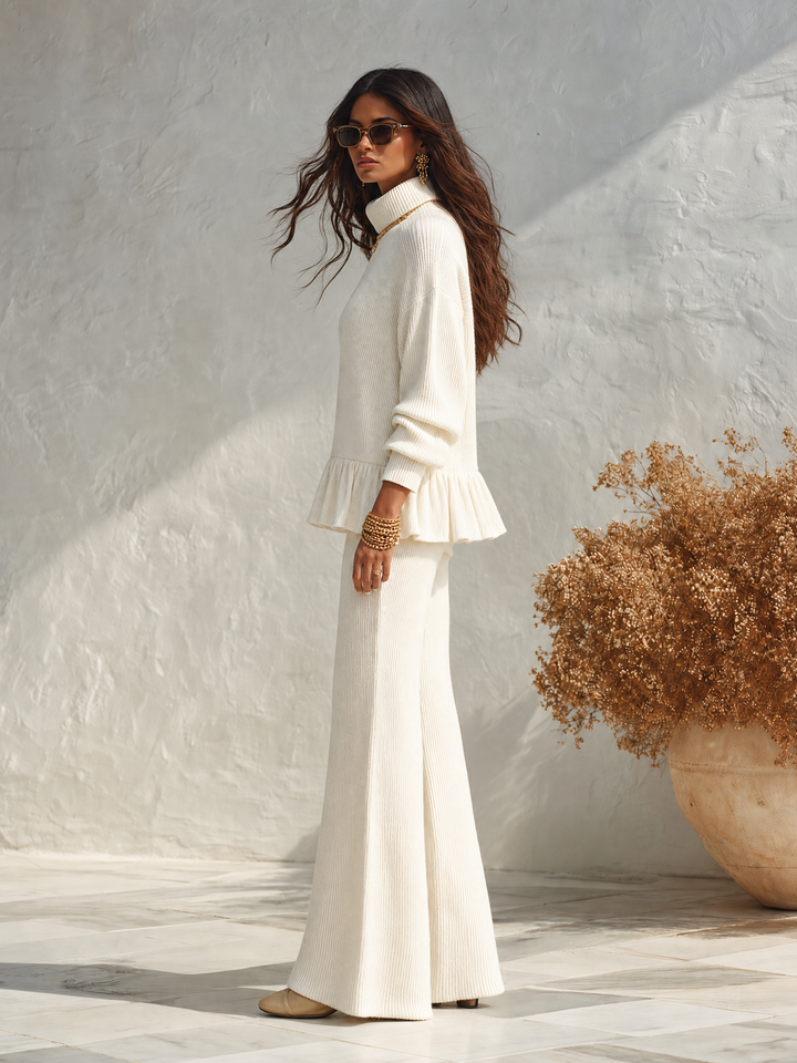 Reniva - Ruffled Knit Pants Set