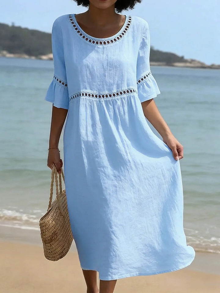 Lunira – robe midi en coton-lin avec détails en dentelle