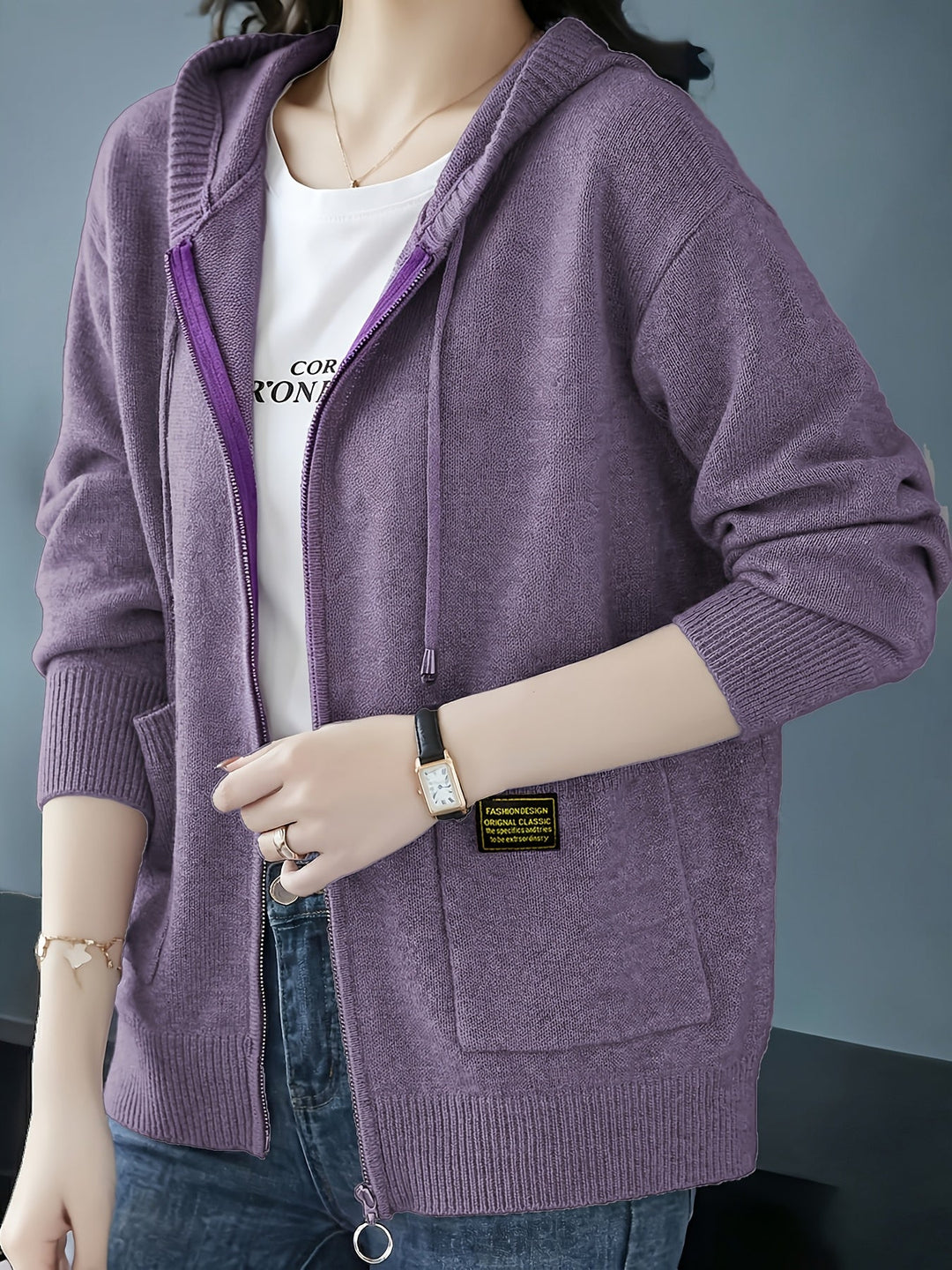 Rilena – à capuche avec cordon de serrage en maille de viscose, cardigan