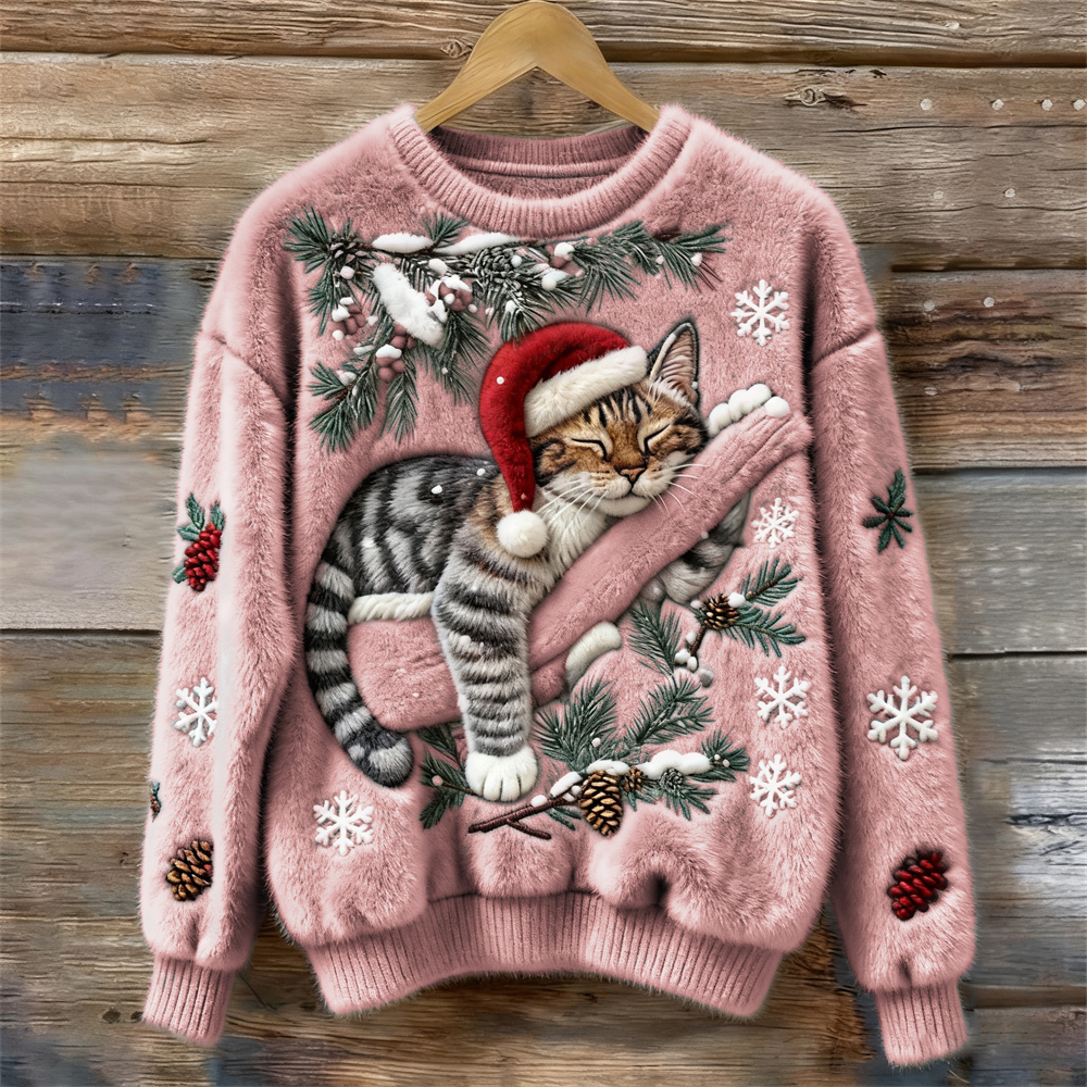 Velira – motif chat 3D en maille peluche, pull