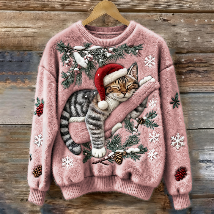 Velira – motif chat 3D en maille peluche, pull