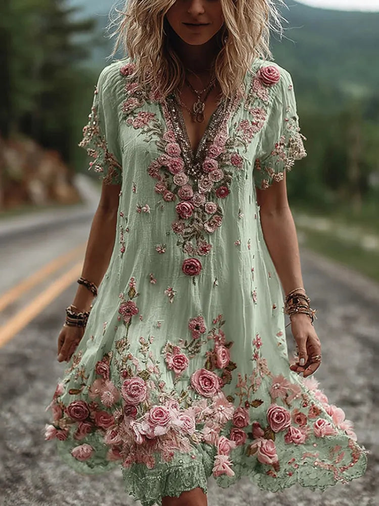 Noreli – Robe en coton mélangé à broderie florale