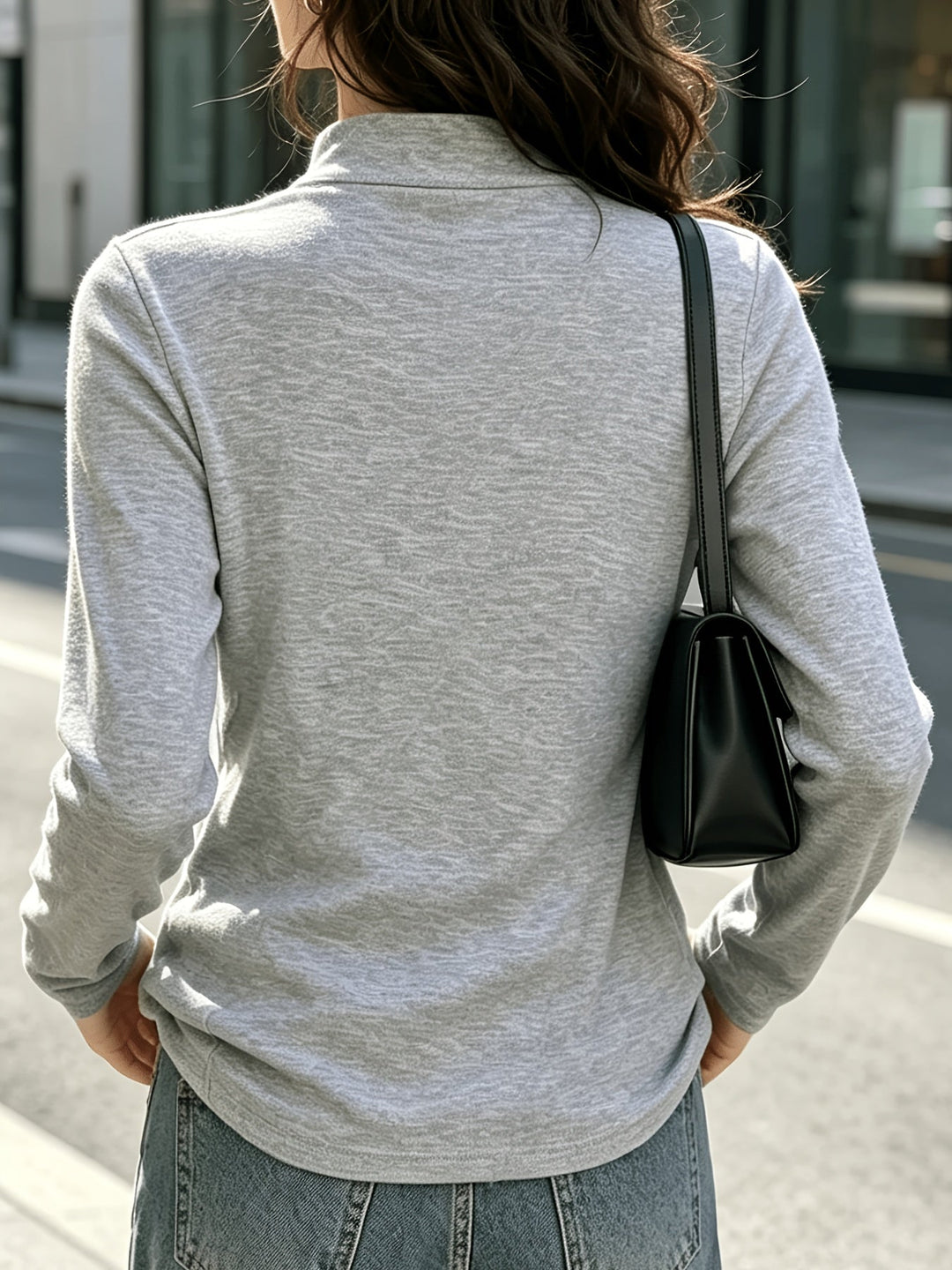 Selara – Col montant en tricot extensible, t-shirt à manches longues
