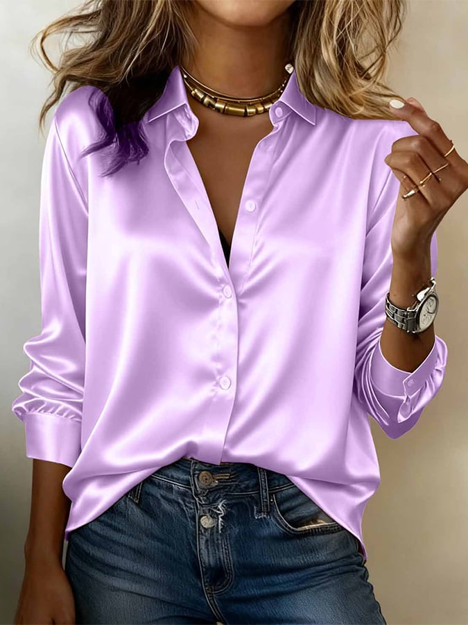 Zavena – Chemise en satin à col rabattu