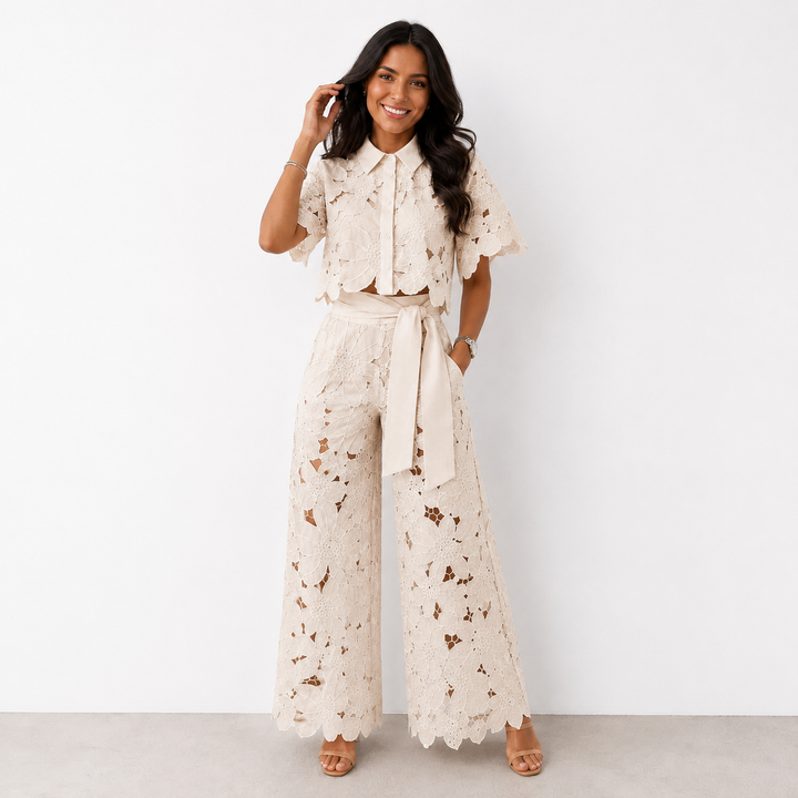 Savira - Embroidered Lace Two-Piece Set