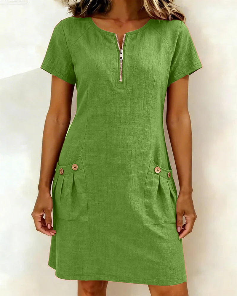 Renavi - A-Line Cotton-Linen Dress