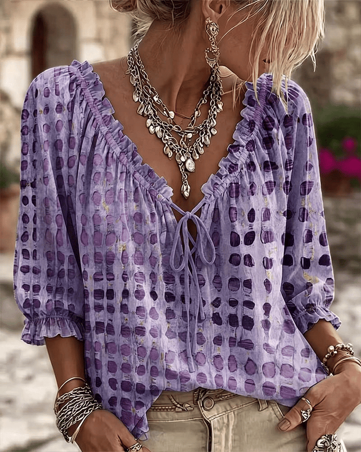 Noreli – À lacets et décolleté en V, en coton mélangé, blouse